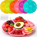 Zhehao 6 Pcs Plastic Divided Serving Trays with 60 Pcs Disposable Fork, 7 Compartments Round Chip Dip Plate, Petal Shape Platter, 10.6'' Snacks Serving Dish for Party Candy Nuts Fruits (Vibrant Color) by Zhehao