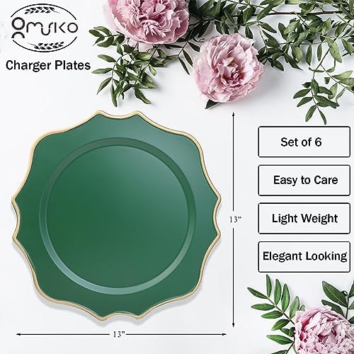 Green Chargers for Dinner Plates, 13 Inch Scalloped Plastic Decorative Table Charger Service Plates Set of 6 for Wedding, Holiday, Thanksgivng, Christmas - Image 3