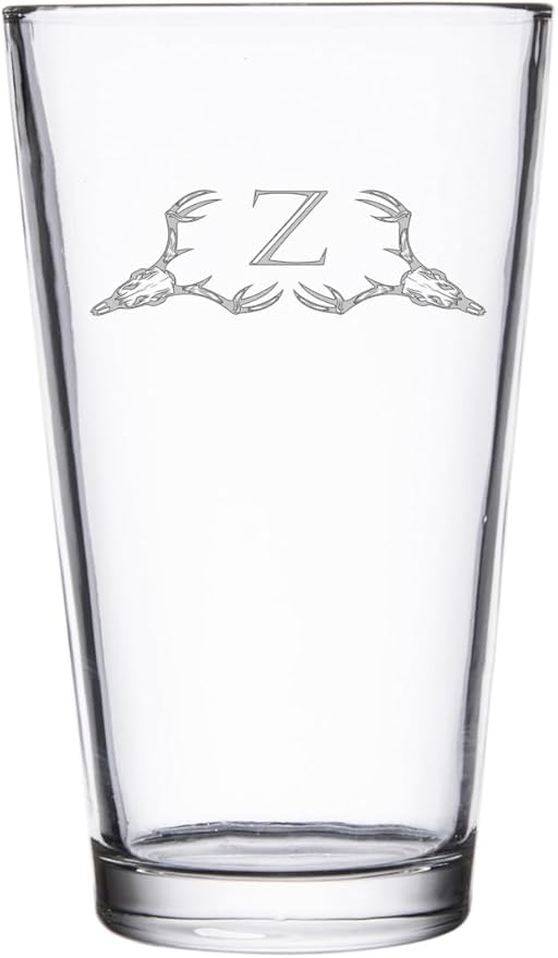 Hat Shark Deer Skull Letter Monogram Pint Beer Glass, 16 oz, Clear, A-Z Initials (1, Letter Z)