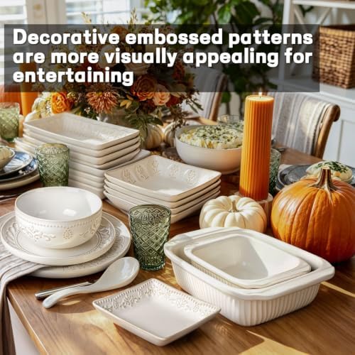 Artena Appetizer Plates Set of 4, 8.25" Embossed Ceramic Rectangular Dessert Plates, Deep Lipped Edges, Microwave & Dishwasher Safe, Salad Sushi Snack Serving Plates (White, Pinwheel Flower) - Image 7