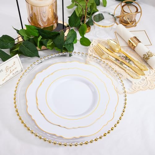 WDF Partyware 350 Pieces Gold Disposable Plates for 50 Guests, Fall Plastic Plates, Dinnerware Set of 50 Dinner Plates, 50 Salad Plate, 50 Spoons, 50 Forks, 50 Knives, 50 Cups for Thanksgiving Party - Image 6