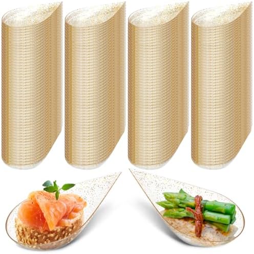 Tessco for you 400 Pcs 4" Mini Appetizer Plates, Clear with Gold Glitter by Tessco
