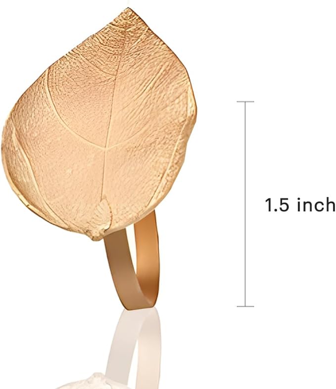 Decozen Set of 4 Gold Napkin Rings in Leaf Design, Festive, Table Decor Setting for Holiday, Wedding, Birthday, Kitchen, Home Decor, Housewarming Gift - Thanksgiving & Christmas Gift Decoration