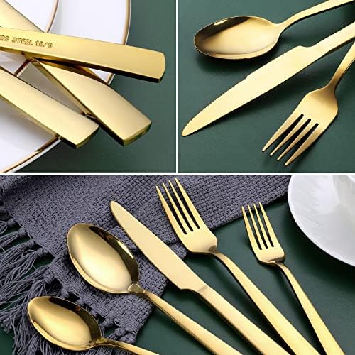 Gold Silverware Set, OGORI 30-Piece Gold Forged Stainless Steel Flatware Set with Square Handle, Service of 6 - Image 6