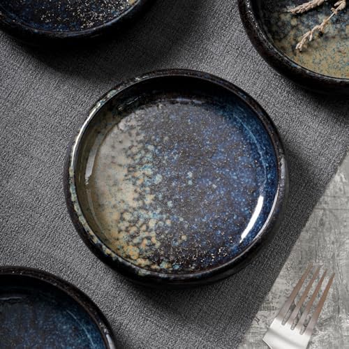 Uaral Japanese Salad Plate,Blue Plates and Bowls Set,Stoneware Plate Set,Appetizer Plates Set of 4,5.5inch,14oz(Nebula Blue) - Image 2