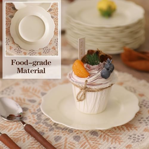 6" White Porcelain Small Dinner Plates Leave Wave Rim Set of 18 - Image 3