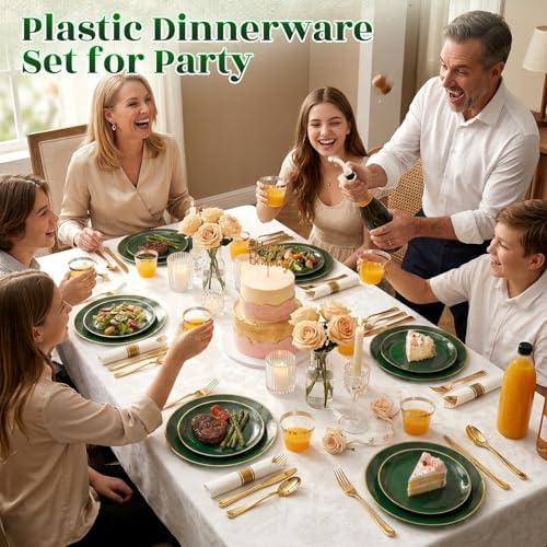 Green Gold Dinnerware Set Disposable Plates for 350PCS 50 Guests - Image 4