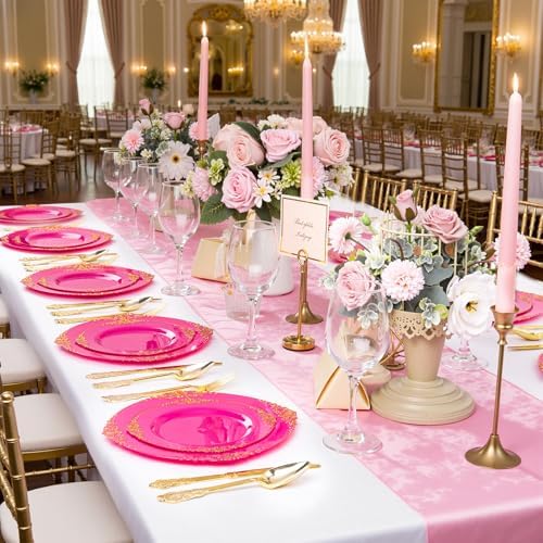 125PCS Hot Pink Plastic Plates for Wedding Party Birthday - Image 6