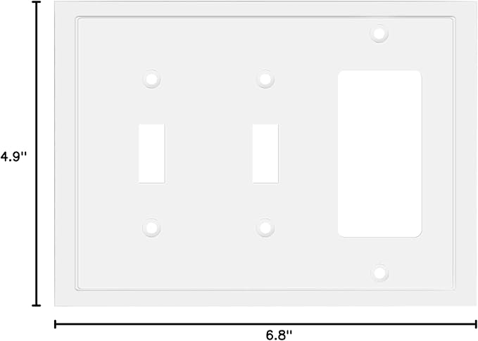 Henne Bery Modern Edge Decorative Wall Plate Switch Plate Outlet Cover, Durable Solid Zinc Alloy (Double Toggle/Single Decorator, White)