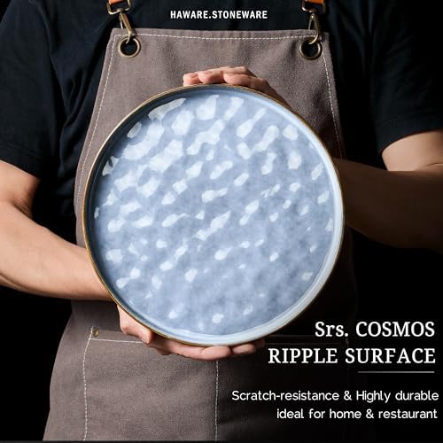 HaWare Stoneware Plates Set of 6, 7.9" Salad Plates, Reactive Glaze Ripple Ceramic Dish Set for Appetizer, Dessert, Scratch Resistant, Small Dinner Plate, Microwave and Dishwasher Safe, Reactive Blue - Image 6