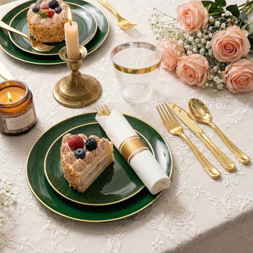 Green Gold Dinnerware Set Disposable Plates for 350PCS 50 Guests - Image 2
