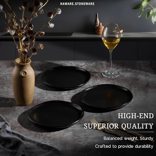 HaWare Stoneware Salad Plates Set of 6, 7.9” Heavy Duty Ceramic Plates, Reactive Glaze Dinnerware for Home Restaurant, Chip and Scratch Resistant, Microwave and Dishwasher Safe, Matte Black - Image 6