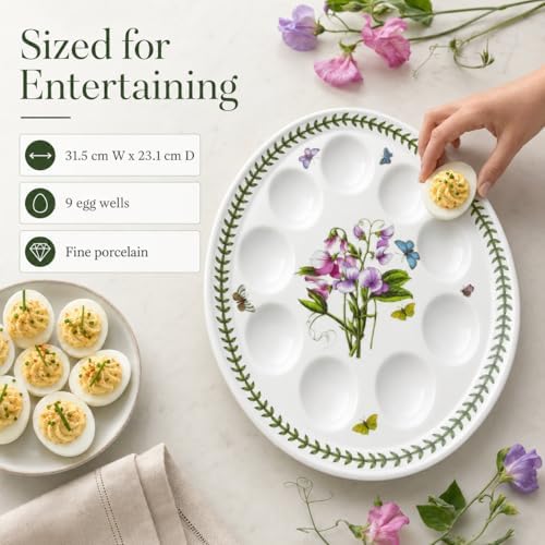Portmeirion Botanic Garden 12-inch Devilled Egg Platter, Sweet Pea Motif - Durable Porcelain Serveware with Chip-Resistant Glaze - Dishwasher, Microwave, Freezer, Oven Safe Elegant Tableware - Image 3