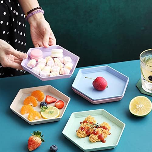 Incauca 5 Pack 6 Inch Lightweight Mini Wheat Straw Plates, Reusable Hexagon Dessert Plates, Small Saucers Plates, Plastic Side Dish Plates for Serving Snack Appetizer Salad Fruit, Green - Image 3
