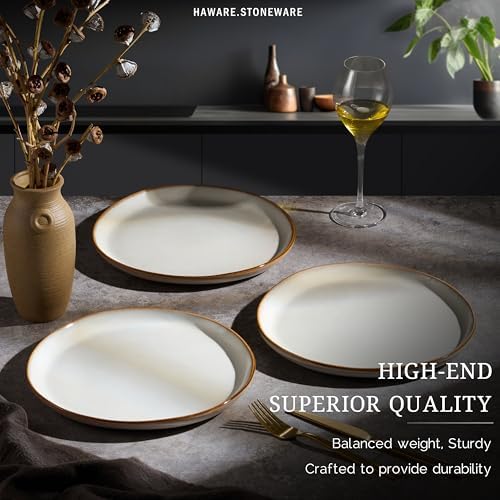HaWare Stoneware Dinner Plates Set of 6, 10" Heavy Duty Ceramic Plates, Reactive Glaze Dinnerware for Home Restaurant, Chip and Scratch Resistant, Microwave and Dishwasher Safe, Reactive Pearl White - Image 5
