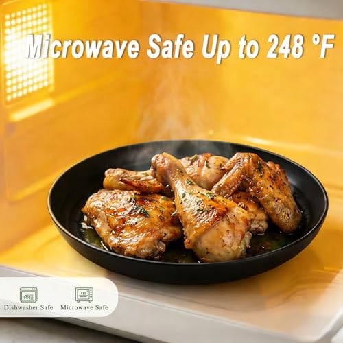 Kitchen Plates Set for 8, Unbreakable Wheat Straw Plates 11 Inch, Alternative to Plastic Plates Reusable, Microwavable Large Plates for Kitchen, Outdoor, Dinner, Party - BlackGrey - Image 4