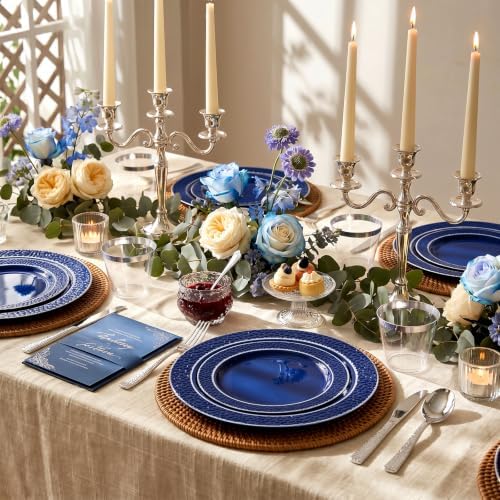 Ciaell 150 PCS Blue and Silver Plastic Plates - Blue Disposable Plate include 50 Plates, 25 Knives, 25 Forks, 25 Spoons, 25 Cups for Weddings & Party (Pack of 2) - Image 4