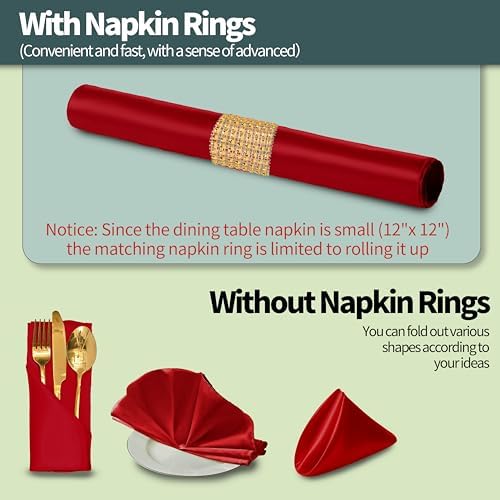 Red Satin Napkins and Napkin Rings Set, 100 Pack, 12 x 12 Inch - Image 2