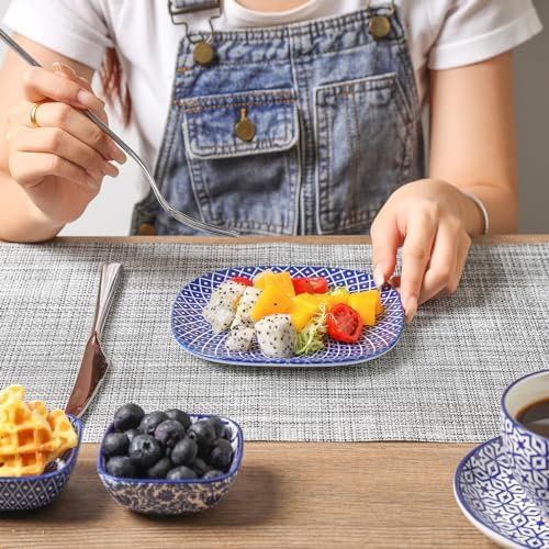 Selamica Porcelain Small Plates - 6 inch Dessert & Appetizer Plates, Microwave & Dishwasher Safe, Set of 6, Vintage Blue - Image 5