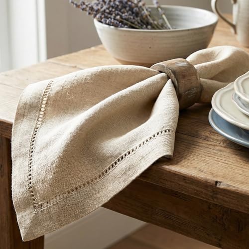 The Beer Valley Set of 4 Flax Hemstitch Cloth Napkins 20x20 Inch - Natural - Image 7