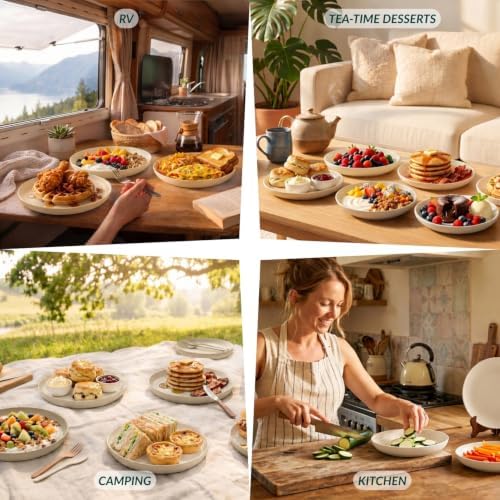Homienly Unbreakable Salad Plates Set Wheat Straw Plates Set of 6 Lightweight Dinner Plates for Camping,RV Microwave & Dishwasher Safe Plates 9 Inch Deep Plates for Dessert, Sandwich (Beige) - Image 7