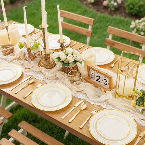 WELLIFE 350PCS Ivory Plastic Plates for 50 Guests -Thanksgiving Plates,Thanksgiving Decorations,Disposable Plate for Party and Wedding - Image 5