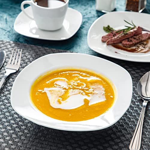 MALACASA 30 Piece Porcelain Dinnerware Set, Grey White Dish Set for 6, Square Ceramic Dishware Sets, Chip and Scratch Resistant Plates and Bowls Sets, Cups and Saucers, Series ELISA - Image 5