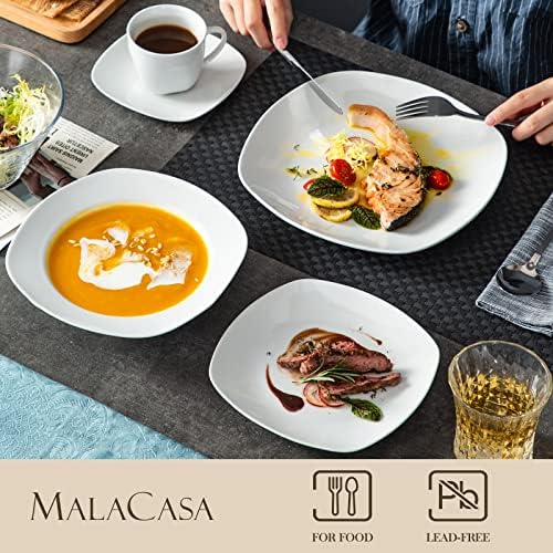 MALACASA 30 Piece Porcelain Dinnerware Set, Grey White Dish Set for 6, Square Ceramic Dishware Sets, Chip and Scratch Resistant Plates and Bowls Sets, Cups and Saucers, Series ELISA - Image 3