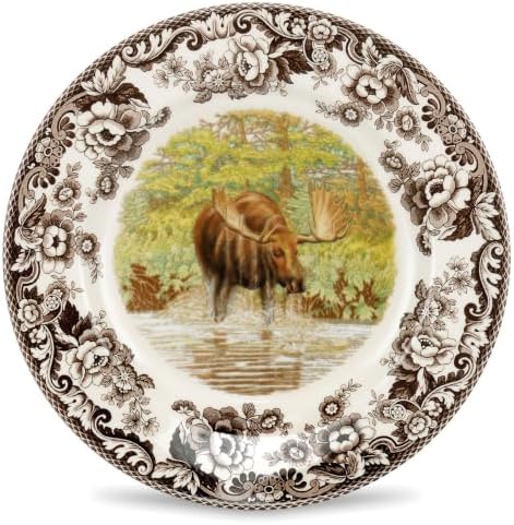 Spode Woodland Majestic Moose 8-Inch Salad Plate - Woodland Animal Design, Made in England, Festive Fine Earthenware for Holiday Table Settings, Dishwasher, Microwave & Warm Oven Safe to 225°F by Spode