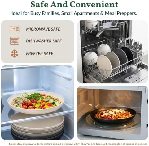 Homienly Wheat Straw Plates Set of 8, Reusable Lightweight and Unbreakable 9 inch Plates, Premium Microwave and Dishwasher Safe Plates for Kitchen, Camping, Picnic, Party - GreyStone - Image 6