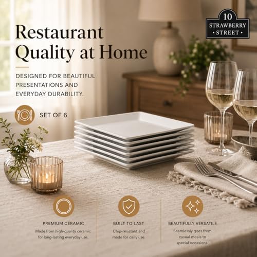 10 Strawberry Street Ceramic Simply White 6" Square Appetizer Plate, Set of 6 - Image 6