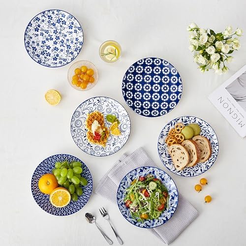 vancasso 8.25" Blue Salad Plates Set of 6, Porcelain Dessert - Image 6