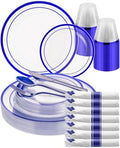 Goodluck 175 Pcs Clear Blue Disposable Plastic Plates Party Supplies by GoodLuck