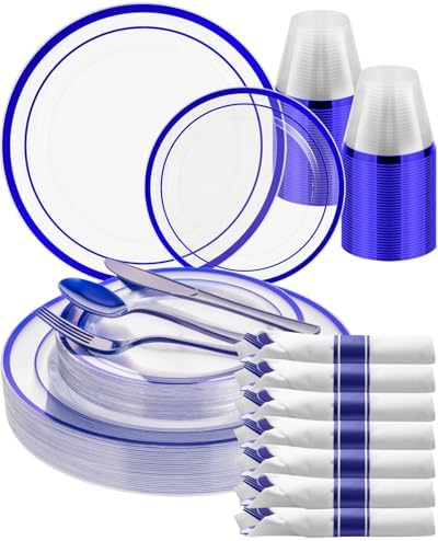 Goodluck 175 Pcs Clear Blue Disposable Plastic Plates Party Supplies by GoodLuck