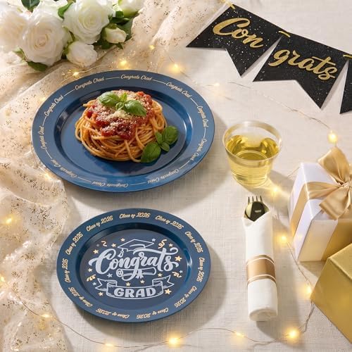 Goodluck 350 Piece Graduation Navy Blue Plastic Dinnerware Set - Image 4