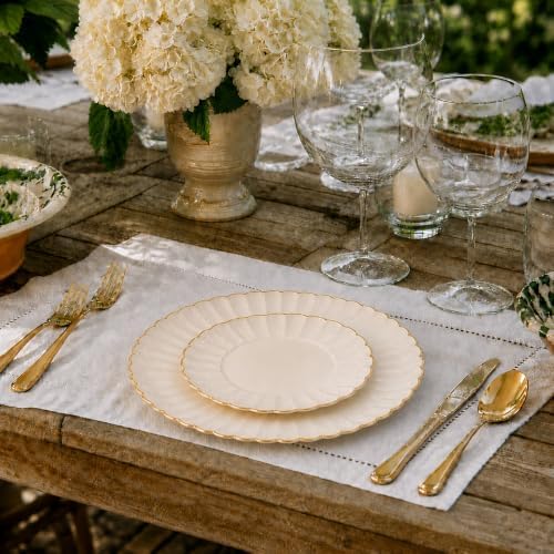 By Madee HEAVYWEIGHT Gold Scalloped Plastic Plates for Party Wedding 100 Pc - Image 7