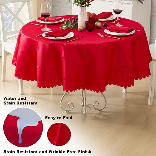 Newbridge Christmas Ribbons and Bows Red 70" Round Tablecloth - Image 3