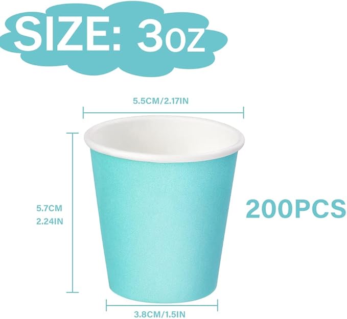 Wuadua 200 Pack 3 oz Blue Espresso Paper Cups - Sturdy and Leak-Proof for Parties, Events, Office, Home Use Disposable Mouthwash Cups - Ideal for Hot/Cold Drinks, Smooth Rim Design, Eco-Friendly
