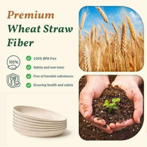 Homienly Deep Dinner Plates 10 Inch Wheat Straw Plates Set of 6 Large Salad Plates for Serving Unbreakable & Lightweight Plates Set for Picnic,RV Microwave & Dishwasher Safe Camping Plates (Beige) - Image 3
