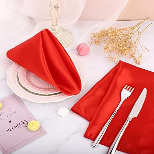 Aneco 16 Pack Square Satin Napkin Bright Silk Table Napkin Soft Smooth Fabric Table Napkin for Wedding Banquet Party Decoration, Red, 17 x 17 Inch - Image 5