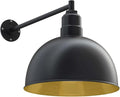 Steel Lighting Co. Hollywood Bowl Light | Outdoor Wall Mounted | 15 inch Bowl Dome | 20 inch Straight Arm | Barn Light Made in America | Matte Black Exterior/Brass Interior