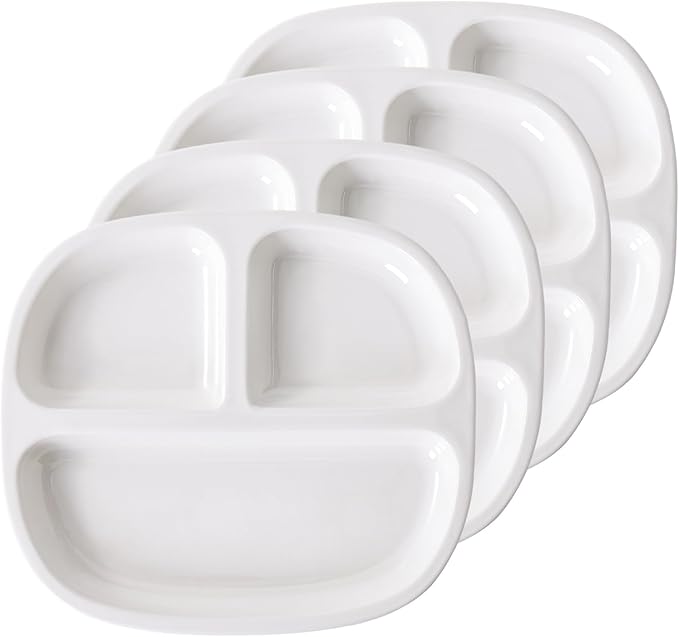 8.58" Square Ceramic Divided Plates - 4 Pack, Portion Control Plate for Rational Eating, White Dinner Plates, 3 Compartment Dinner Diet Plates for Kids Adults, Microwave, Dishwasher Safe