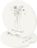 Absorbent Soapstone Car Coaster, Save Your World, Minimalist Black and White Floral Design, Ceramic Coaster