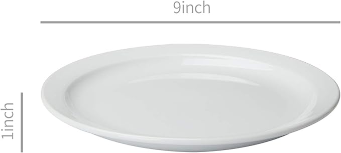 Amazon Basics 12-Piece Porcelain, 9 Inch Narrow Rim Dinner Plate Set, White