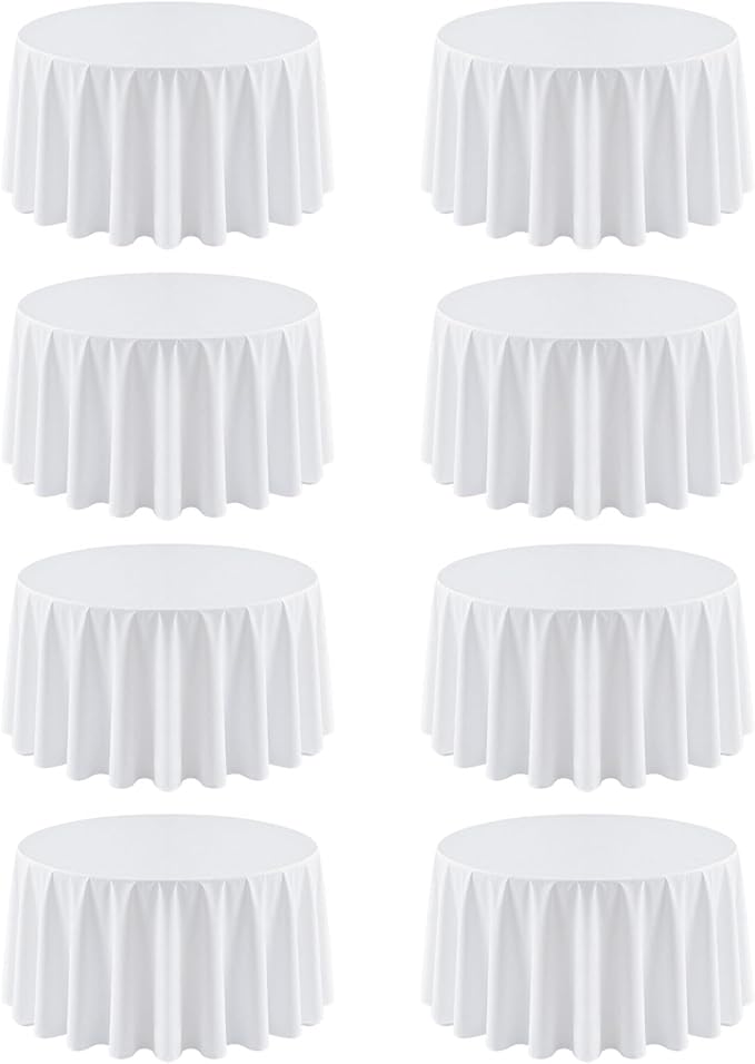 8 Pack Round Tablecloth 120 Inch Cloth White Tablecloth for Round Tables, Washable Polyester Table Cloth Stain and Wrinkle Resistant Decorative Table Cover for Wedding Party Dining Banquet