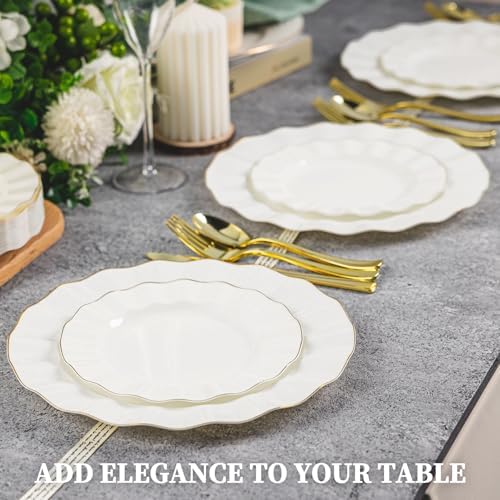 250PCS Ivory Plastic Plates Set, Wavy Plates for Wedding - Image 5