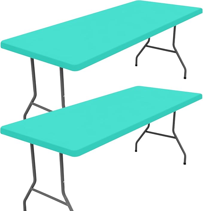 Spandex 6 Foot Rectangle Table Cloth 2 Pack, Elastic Fitted Tablecloths for Picnic, Stretch Washable Patio Table Cover for Outdoor, Camping, Banquet and Parties(Aqua Blue, 30"x72")