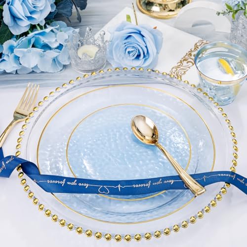 DaYammi 175PCS Clear Blue Plastic Dinnerware Set for 25 Guests - Image 5