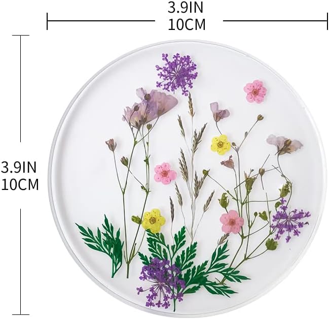 Drink Coasters Flower Cup Mat-Epoxy Resin Coasters with Colorful Natural Floral Reusable Round Kitchen Utensils for Dining Cups (Set of 4) (4, BD0001)