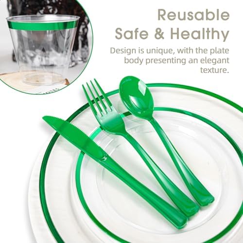 N9R 600PCS Clear Green Plastic Plates, Disposable Dinnerware Set for Party - Image 5
